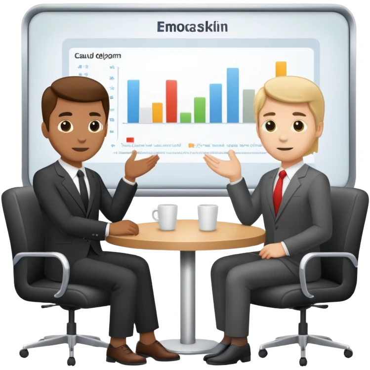 create slides where 2 developers are discussing in a meeting room emoji