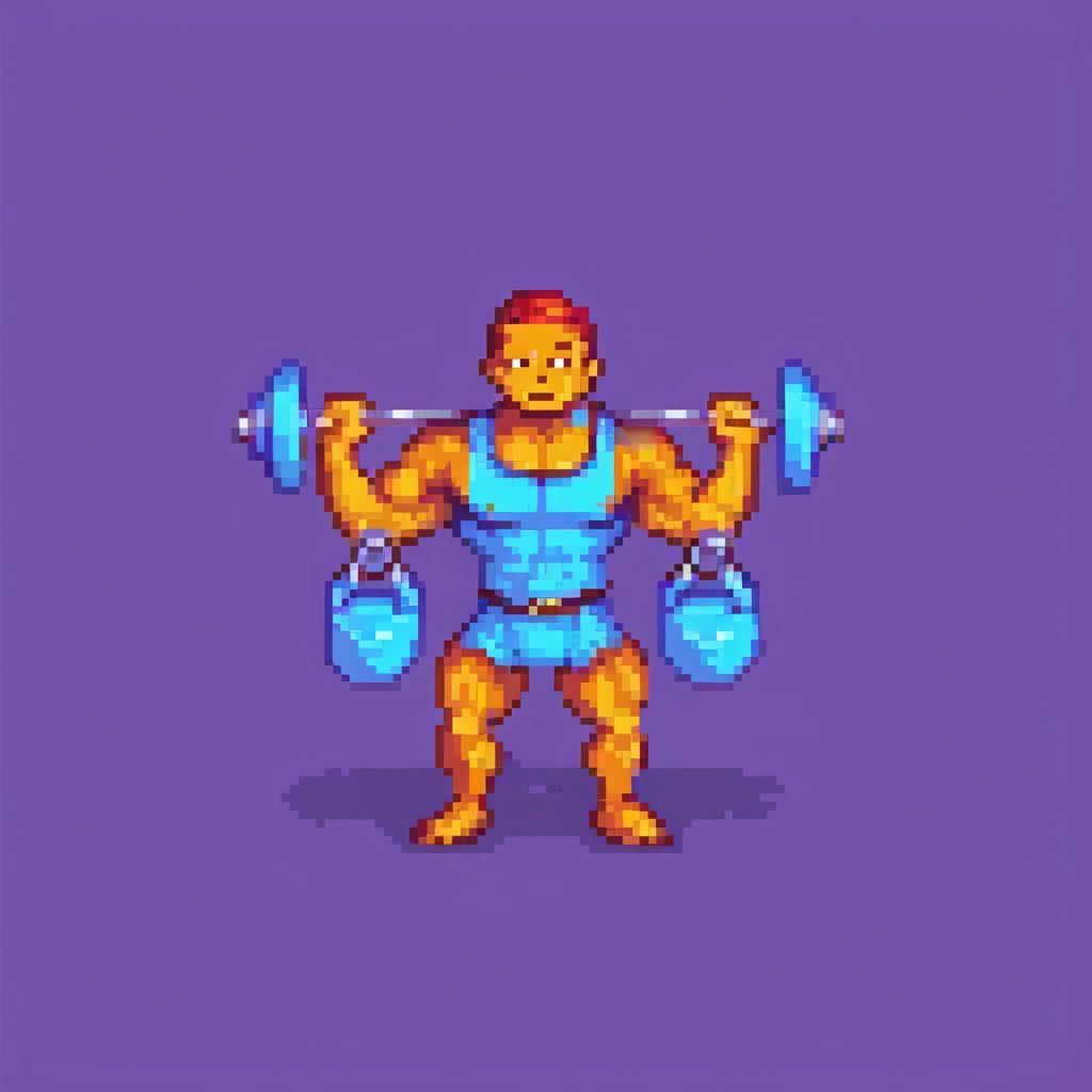 A muscular cartoon character lifting weights, vibrant gym colors emoji