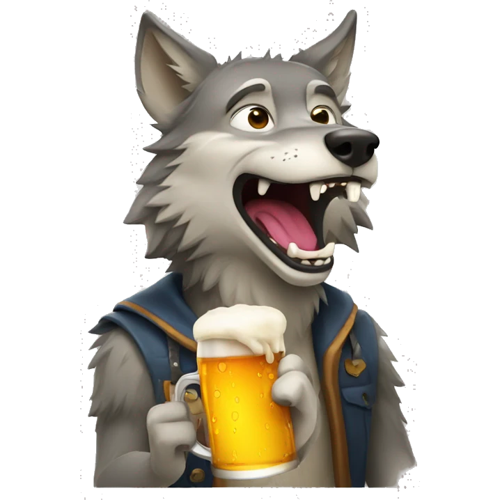 Wolf singing with a beer emoji