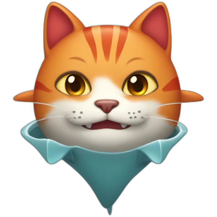 a red cat in a shark costume emoji