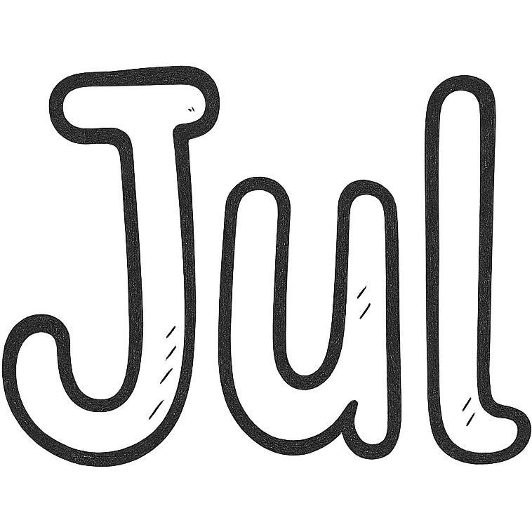 the word 'Jul' in a rounded, friendly icon style, minimal and approachable emoji