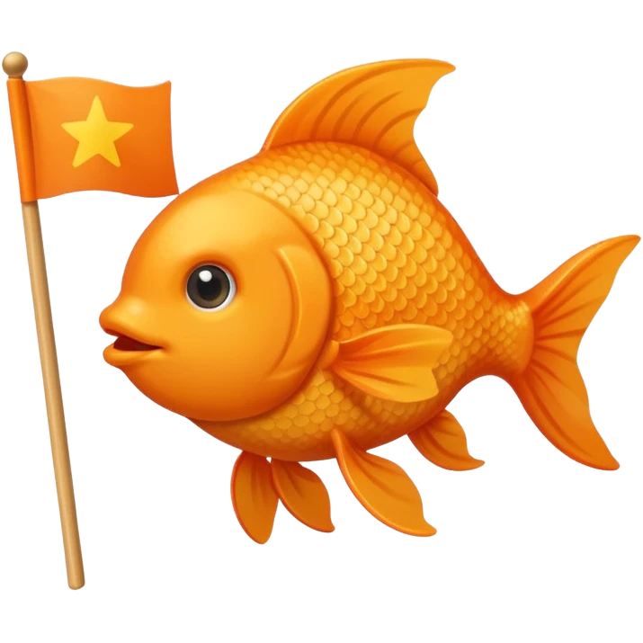 goldfish as a cartoon soldier, holding a tiny flag, iOS emoji style emoji