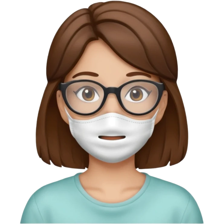 Brown haired woman with glasses wearing mouth mask emoji