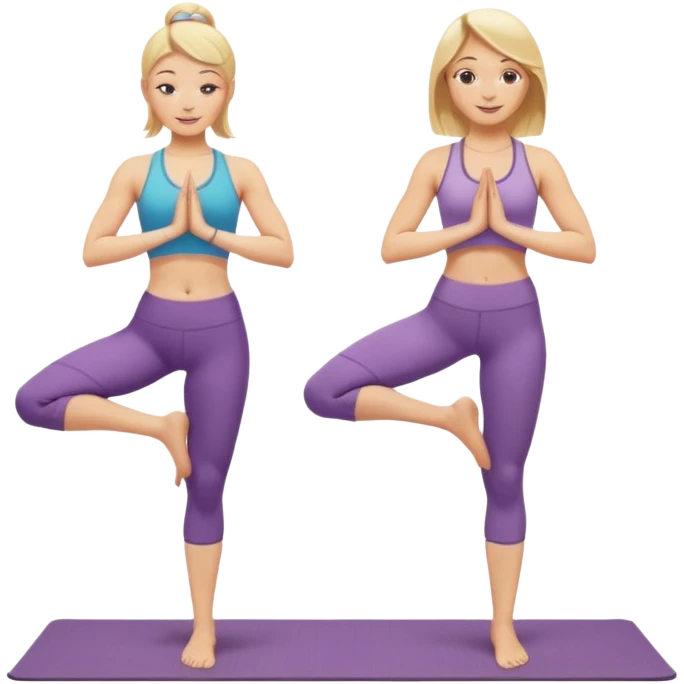 Two women doing yoga both blonde standing pose  emoji