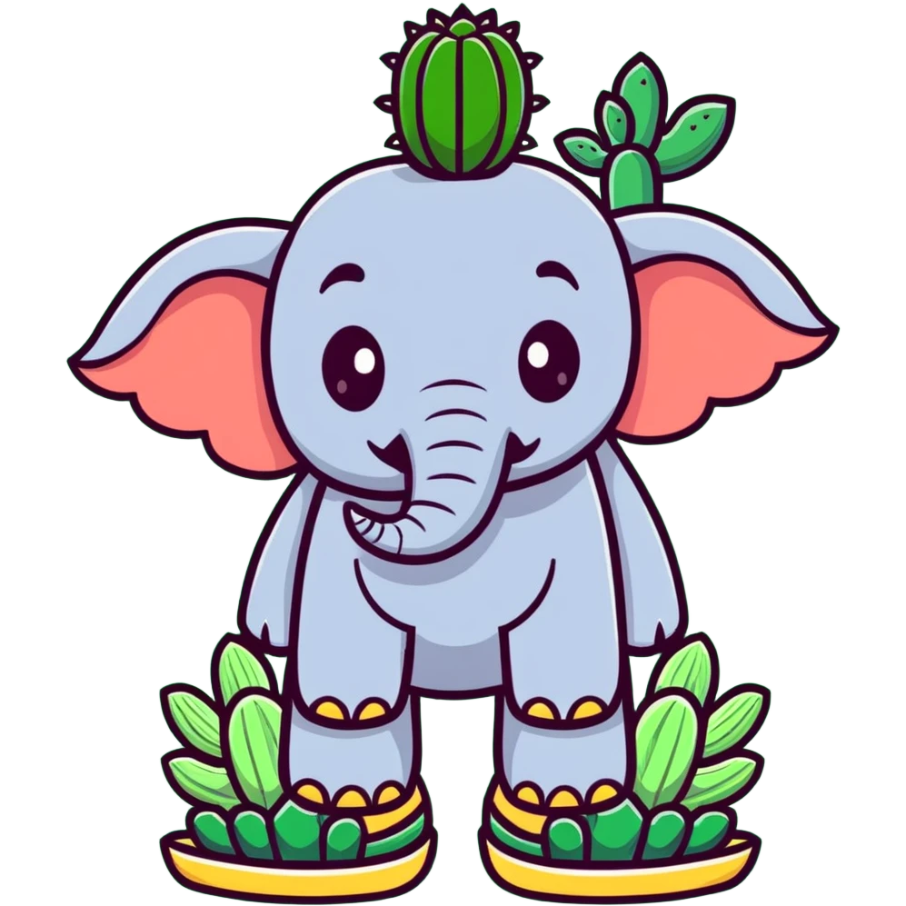 elephant with a cactus body wearing sandals, elephant head on top of a green cactus body with sandals on its feet emoji