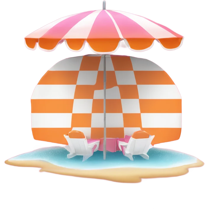 Pink and white beach umbrella with a orange esky under it  emoji
