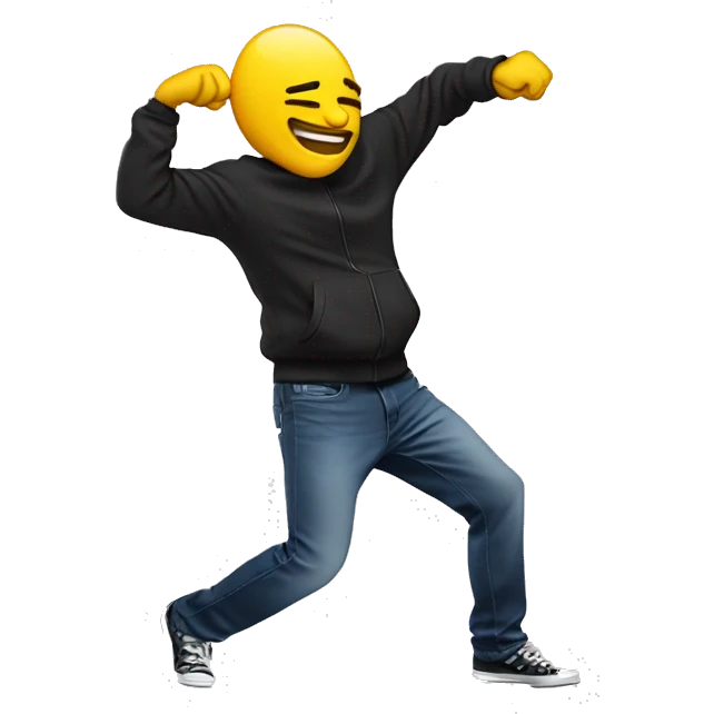 emoji dabbing (dance move with one arm bent in front of the face and the other sticking out) emoji