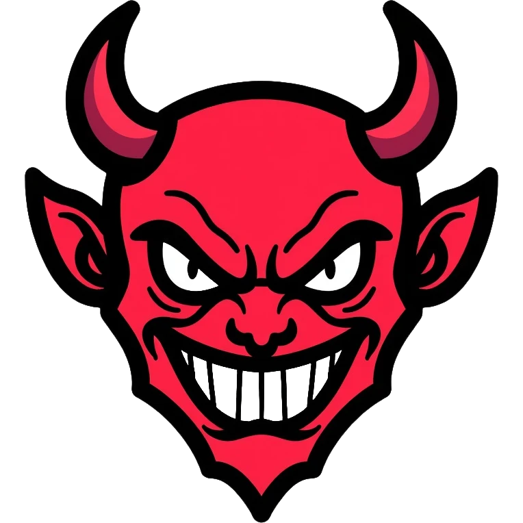 Scary red devil with horns, evil grin, and menacing eyes emoji