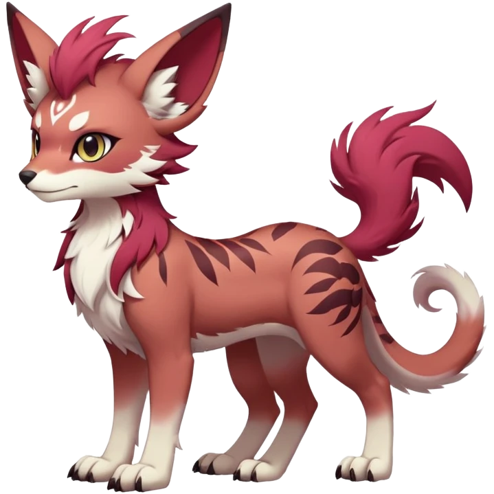 Male edgy cute cool exotic anime-styled Falvie-Fionbri-fantasy-creature-fursona-Fakémon-Pokémon, full body, with markings emoji