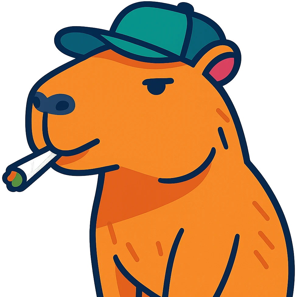 a capybara with a hand-rolled weed joint in its mouth, chill vibe, vibrant toon style emoji