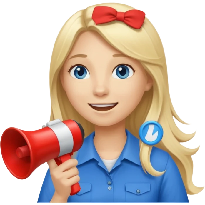 blue eyes blonde girl with megaphone saying timeout long hair smiling emoji