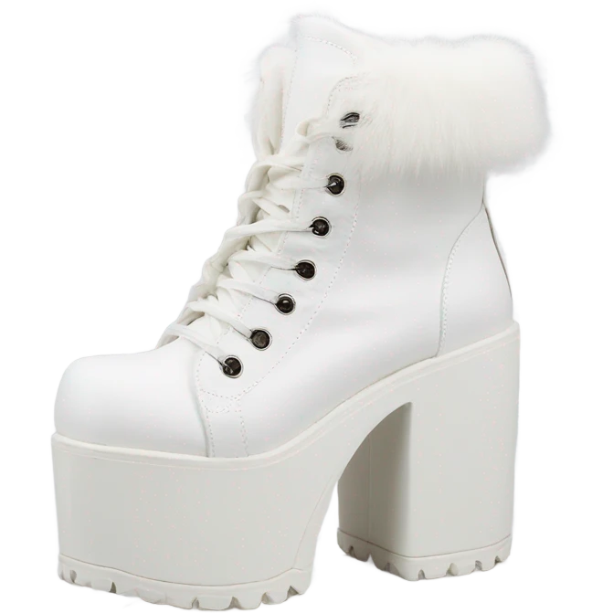 Platform Demonia High boots white fur emoji