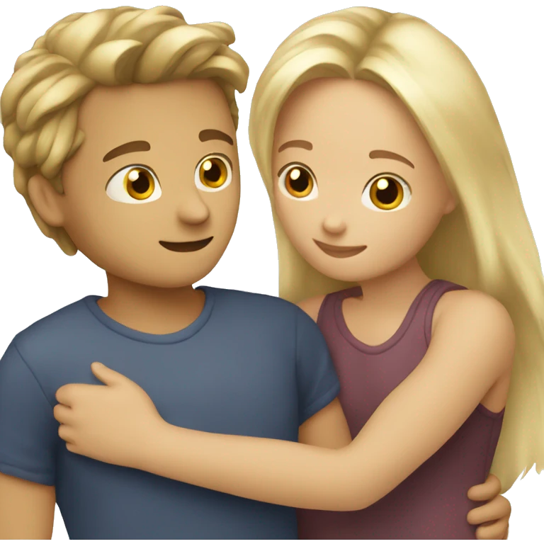 Girl blonde hair hugging boy brown hair emoji