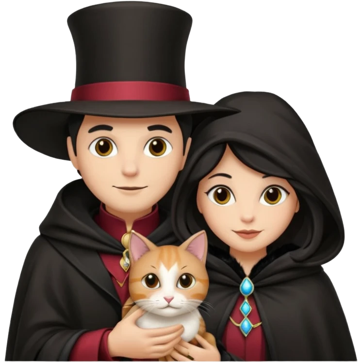magician couple and their pet cat emoji