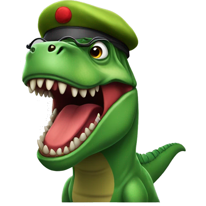 Mad Green Trex wearing red beret and eyeglasses  emoji