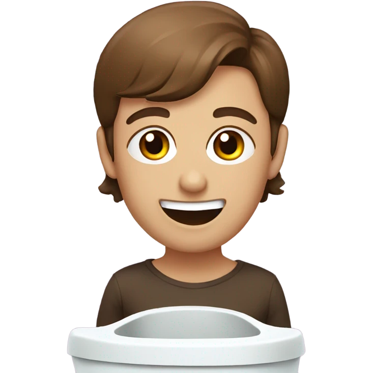 head with brown hair and really wide eyes and a big smile coming out of toilet emoji