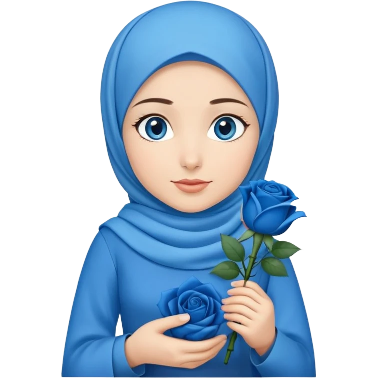 Turkish beautiful finish Konya girl blue eyes with blue hijab islamic dress and had on her hand blue rose bag emoji