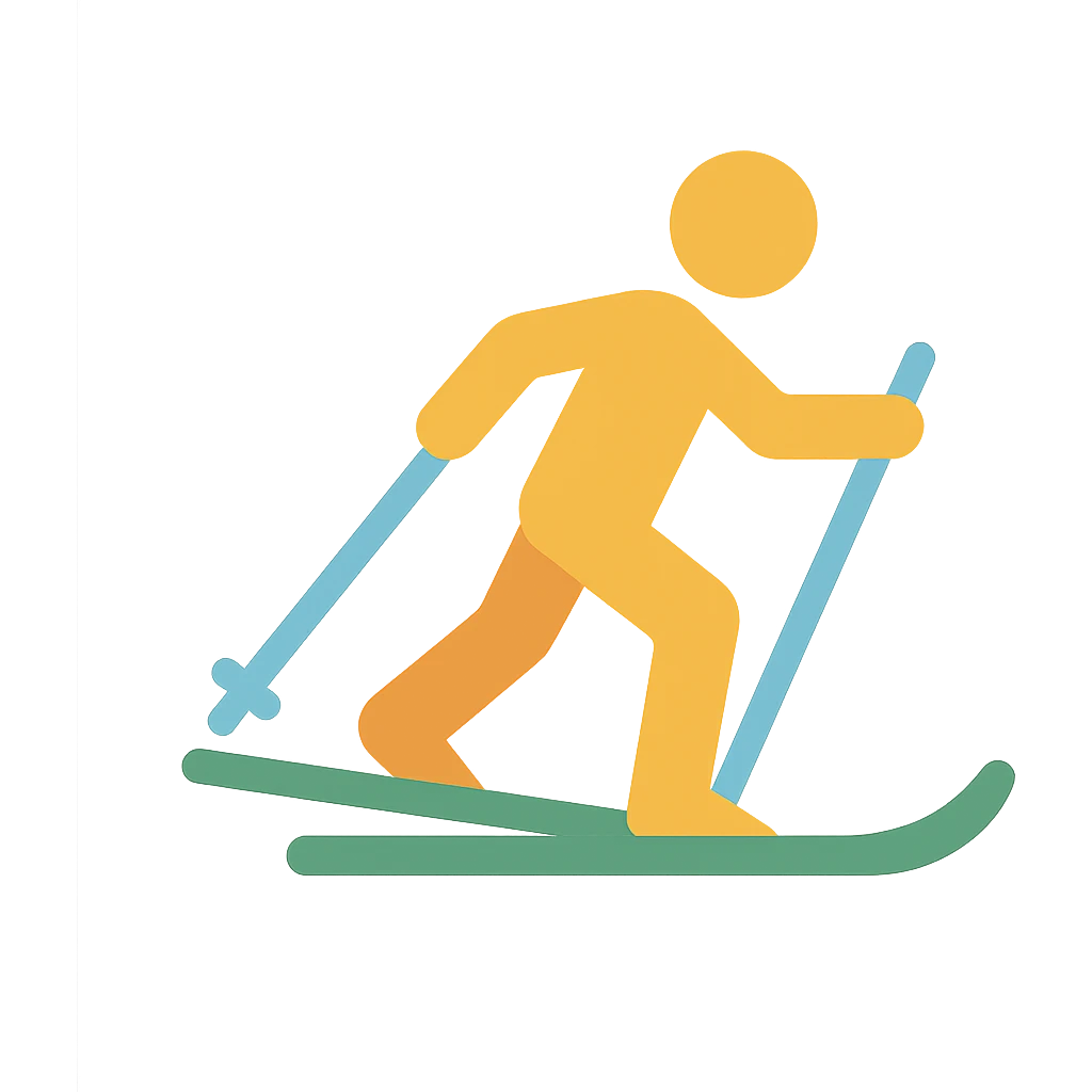 person skiing cross-country, clear silhouette, modern look, color filled vector icon emoji