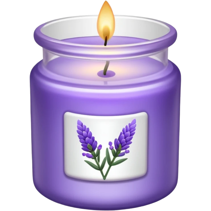 Lavender candle – purple wax in frosted glass jar with lavender flower inside emoji
