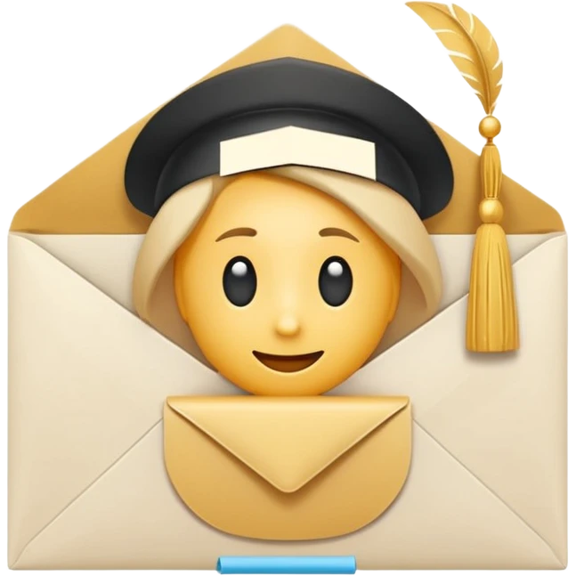 A simple emoji-style icon of a white manila envelope with subtle paper texture, clean edges, and a small graduation NUMBER  2022-photo icon on the front, graduation icon  emoji