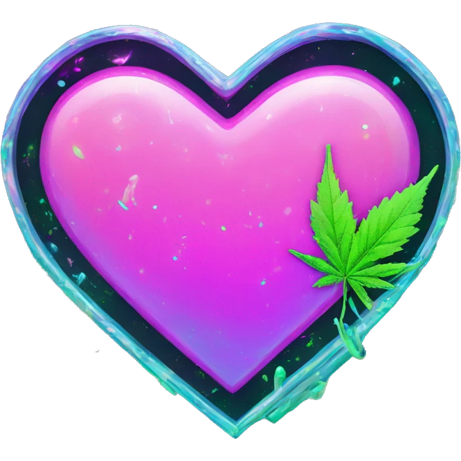 Sparkling 420 leaf hemp leaf inside a holographic neon graffiti pixel heart cigarette emoji