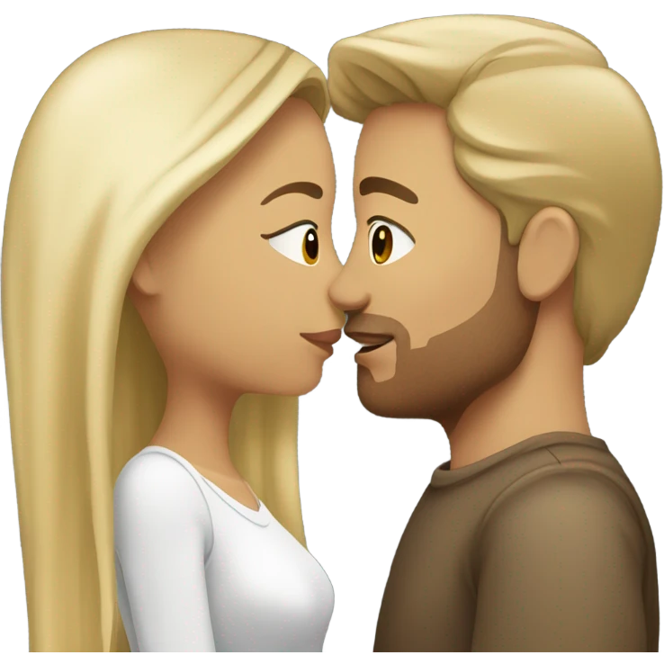Light skin mixed woman with brown hair kissing white man with blonde hair emoji