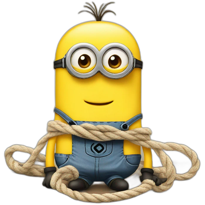 Minion tied with ropes on a table family friendly emoji