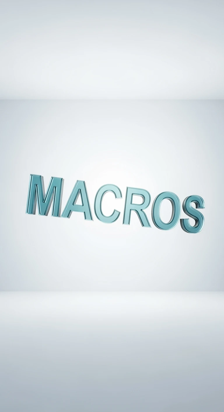 le parole "macros" fluttuano in aria, sfondo bianco emoji