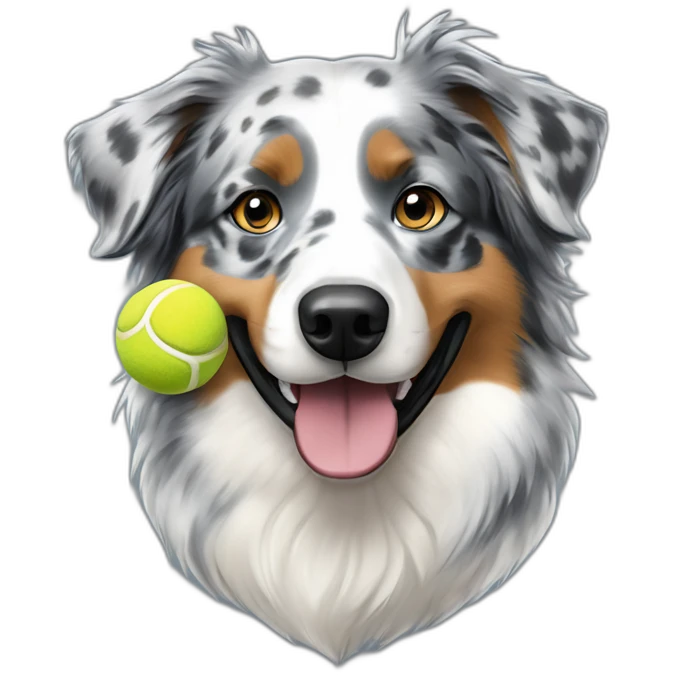 blue merle australian shepherd with tennis ball in mouth emoji