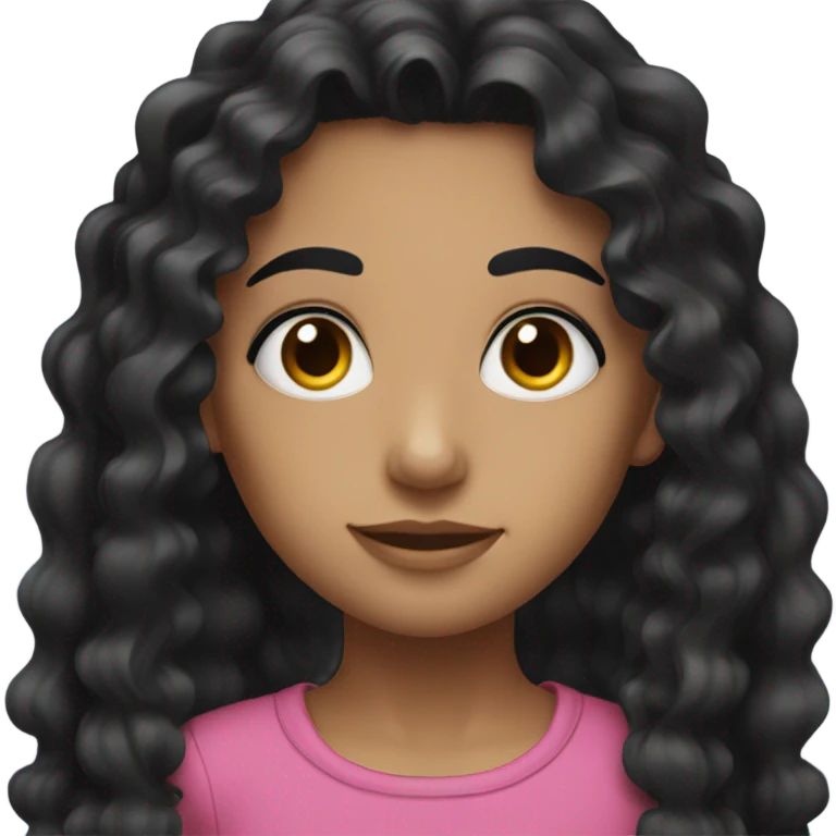 A girl with 3A long black curly hair and black eyes and eyebrows  emoji