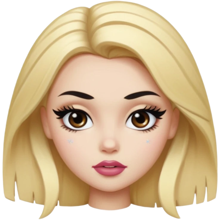 pale skin, bratz baddie, beautiful eyes,dark eyebrows, eyeliner, blonde hair emoji