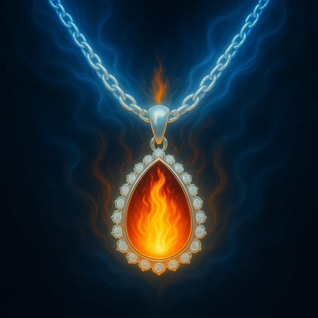 Replace the dark void with a small, powerful flame inside the pendant emoji