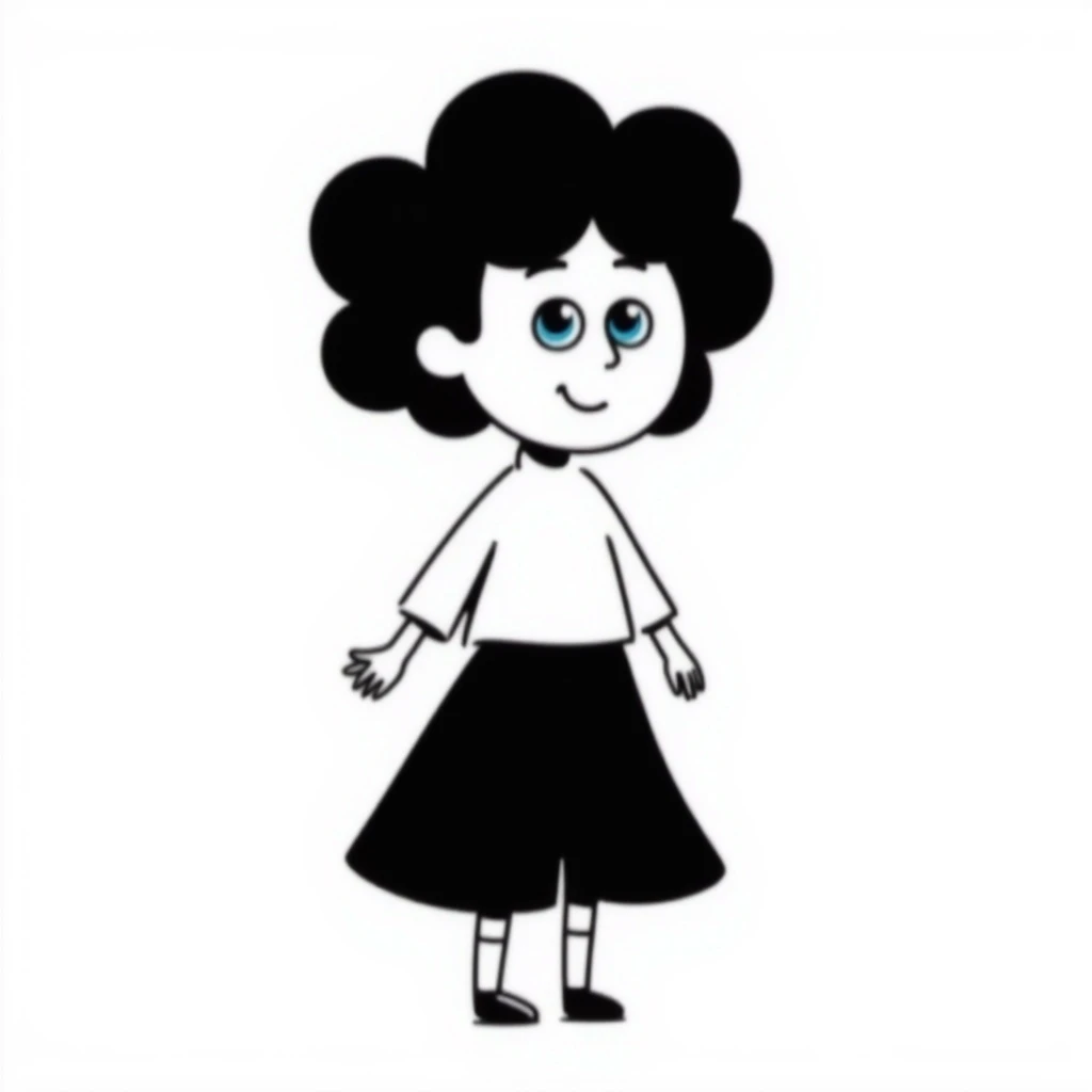 a girl with curly hair, pale skin, and blue eyes, hand-drawn doodle style emoji