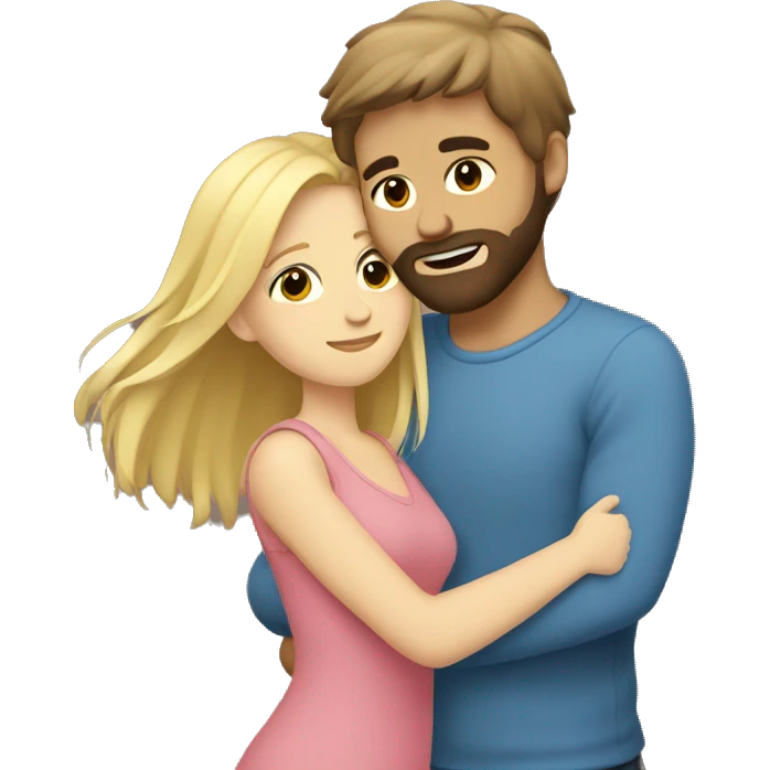 blonde girl and brown-haired, bearded boy cuddling  emoji