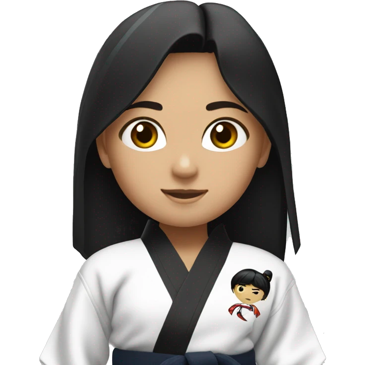 girl with black hair wearing a taekwondo dobok with white belt emoji
