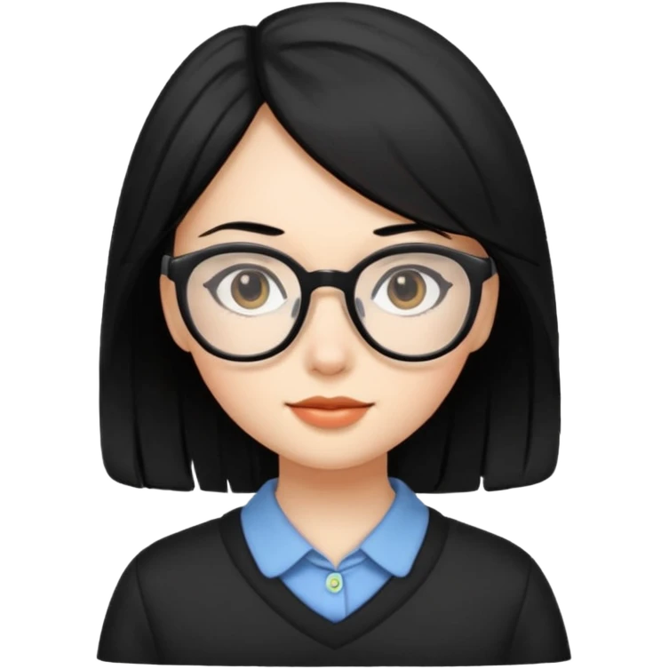 Girl medium hair black coloured hair glasses emoji