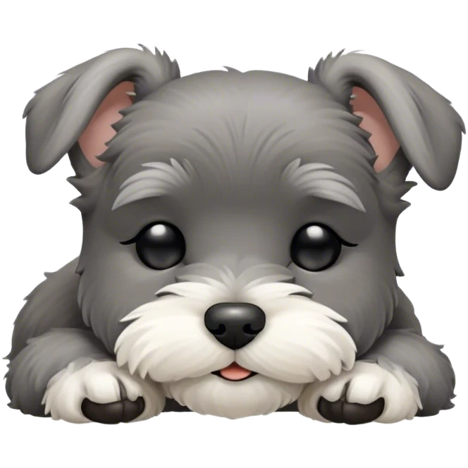Meme-Worthy Cute Sleeping Miniature Schnauzer Portrait Emoji, Head gently tilted in a relaxed, blissful slumber with a soft, contented smile and eyes tenderly closed, featuring a neat salt-and-pepper fur with charming, relaxed features, simplified yet irresistibly endearing, highly detailed, glowing with a soft, cozy radiance, high shine, exuding gentle, heartwarming charm, styled with a soft glowing outline, capturing the essence of a sleeping Miniature Schnauzer that looks perfectly poised to become a viral icon of adorable rest! emoji