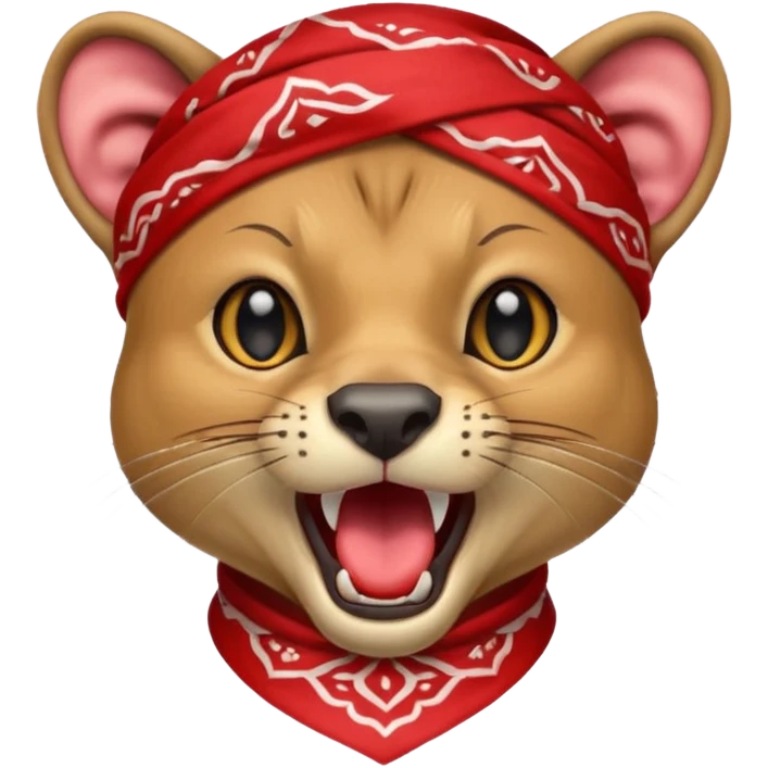 
Fossa animal in a red bandana dressed as a rock singer winksFossa animal with a red bandana on its head screams emoji