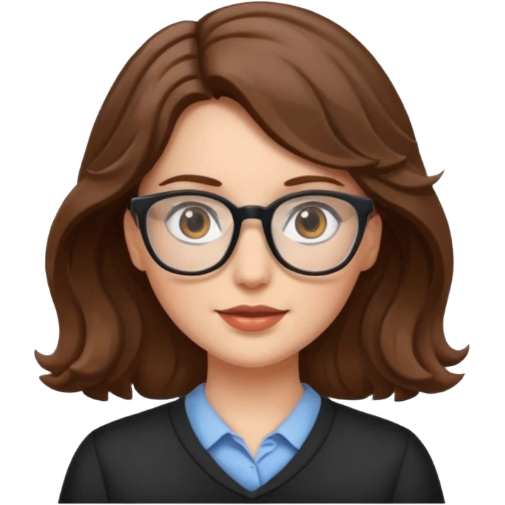 White girl with wavy brown hair and glasses emoji
