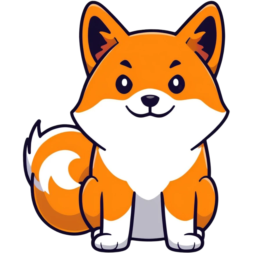 black Shiba Inu dog with fox-like appearance and curled tail emoji