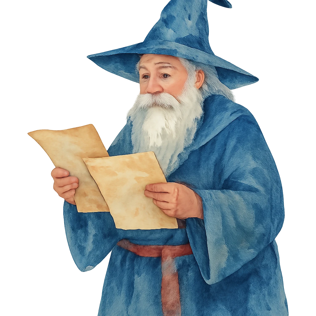 watercolor style wizard holding documents emoji