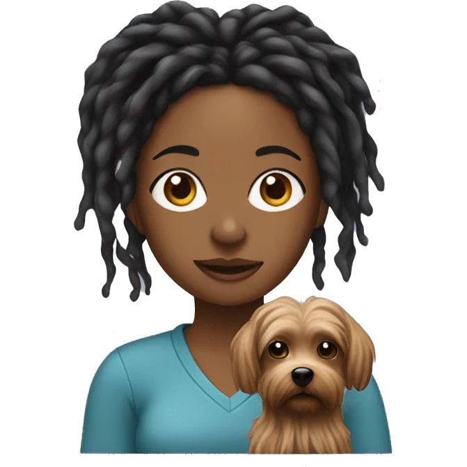Black woman with dreads holding a yorkiepooh dog emoji