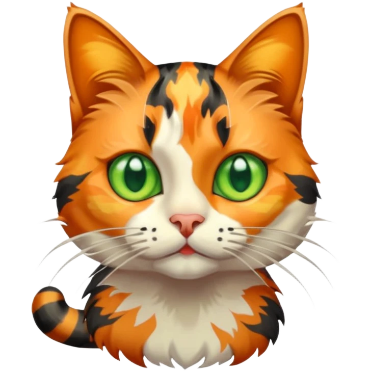 full body anxious looking colourful light calico tabby cat with large patchy patterns emoji