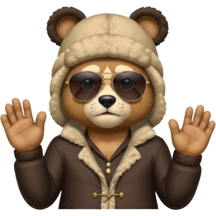 Bartholomew Kuma from One Piece, large imposing figure, bear ears hat, sunglasses, paw pads on hands, serious expression emoji
