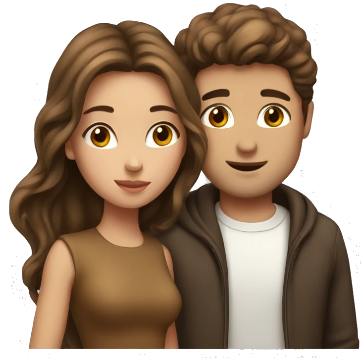 Girl with brown hair kissing guy with brown hair  emoji