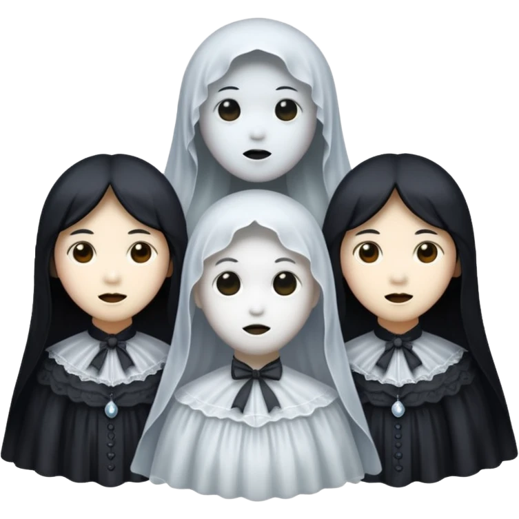 Three Victorian ghosts one Asian one white one black all beautiful  emoji