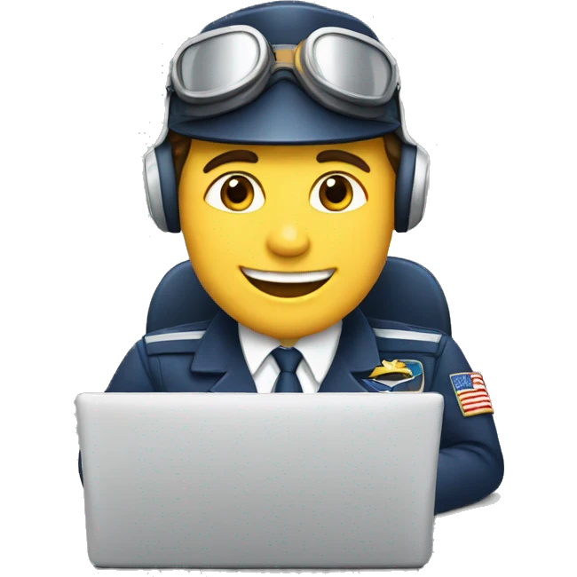 happy plane pilot using computer emoji