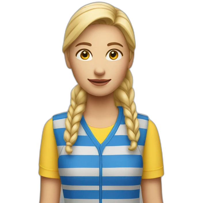 Ikea coworker blond woman blue t-shirt stripe and yellow vest emoji