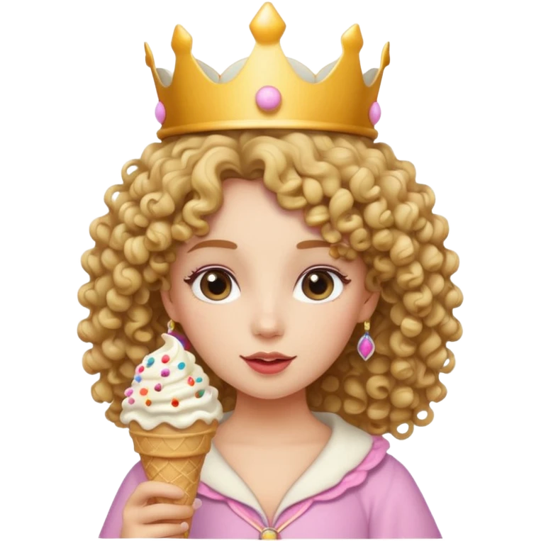 curly haired crowned princesswith ice cream emoji