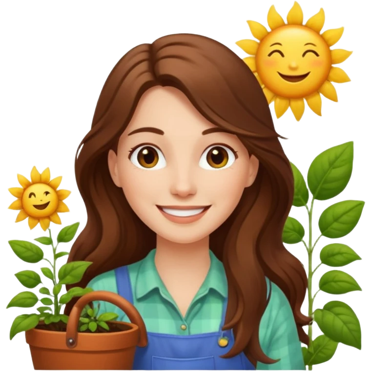 long brown hair white woman Gardening emoji